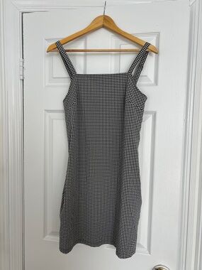 Black & White Gingham Square-Neck Mini Dress — No-Wrinkle, Great for Travel!